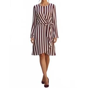 NEW DIVA USA long sleeve wrap dress in burgundy and cream stripe